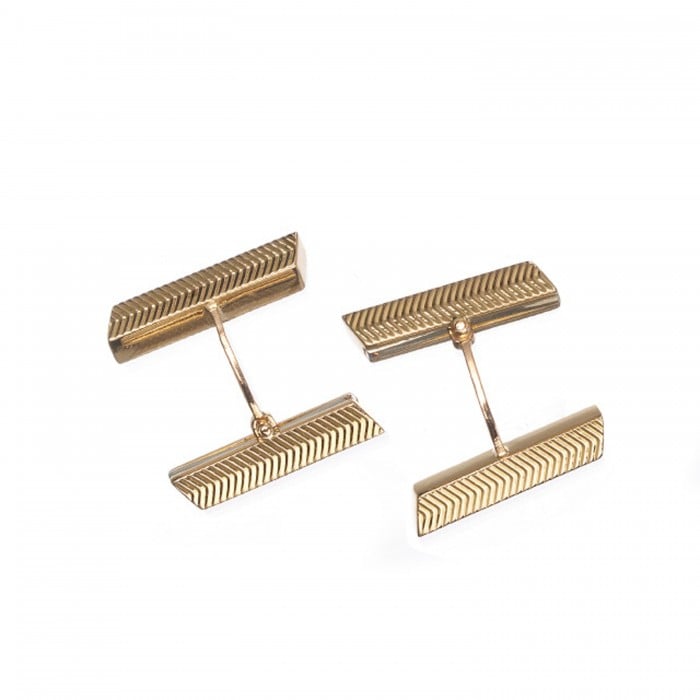 Vintage French 18ct Gold Herringbone Bar Cufflinks, Circa 1960
