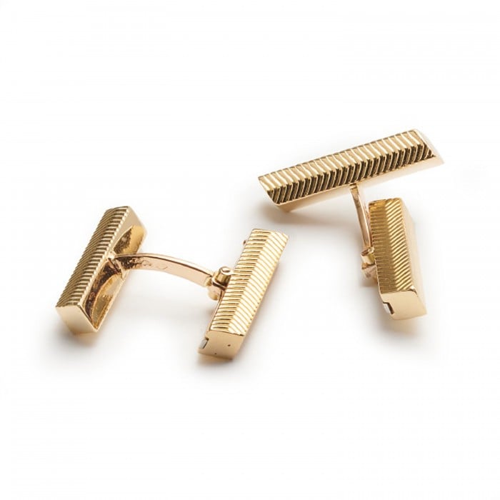 Vintage French 18ct Gold Herringbone Bar Cufflinks, Circa 1960