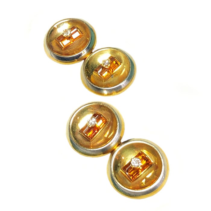 Vintage French Citrine Diamond Gold and Platinum Cufflinks, Circa 1960