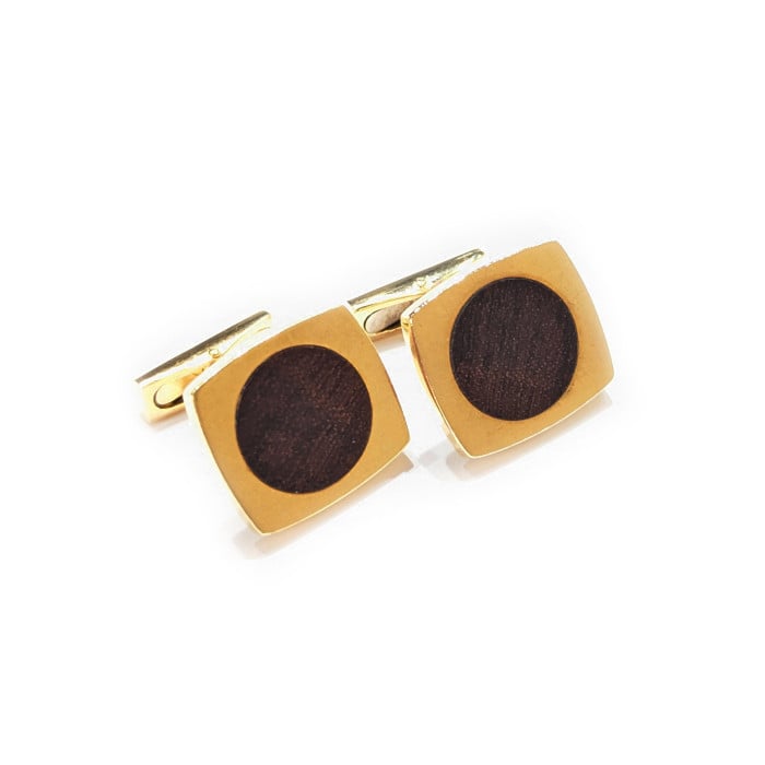 Vintage Hermès Wood and Gold Cufflinks, Circa 1970