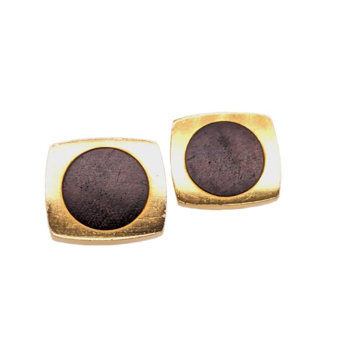 Vintage Hermès Wood and Gold Cufflinks, Circa 1970