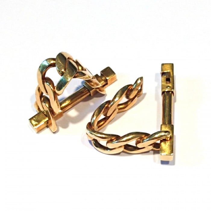 Vintage Italian Gold Stirrup Curb Link Cufflinks, Circa 1968