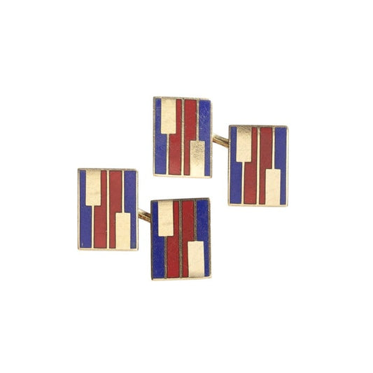 Vintage Larter & Sons Red and Blue Enamel and Gold Cufflinks, Circa 1960