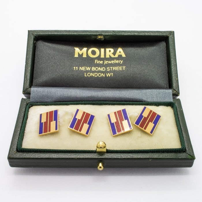 Vintage Larter & Sons Red and Blue Enamel and Gold Cufflinks, Circa 1960