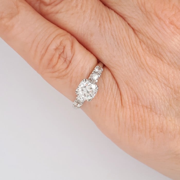 Vintage Old-Cut Diamond and Platinum Solitaire Ring, 0.75 Carats E VS1