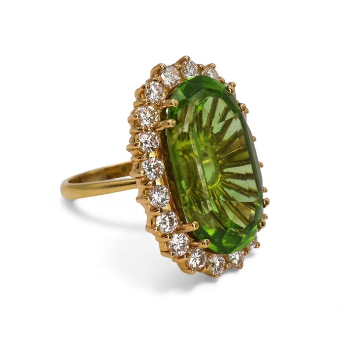 Vintage Peridot Diamond and Gold Cluster Ring, Circa 1990