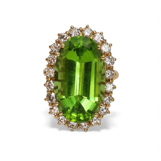 Vintage Peridot Diamond and Gold Cluster Ring, Circa 1990
