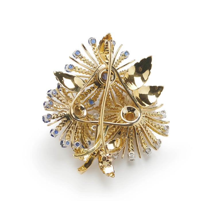 Vintage Sapphire, Diamond and Gold Brooch, Circa 1960