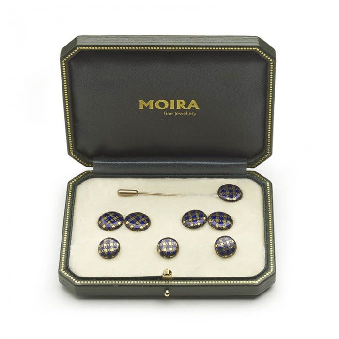 Vintage Tartan Enamel and 14ct Gold Dress-Set with Cufflinks and Tie Pin