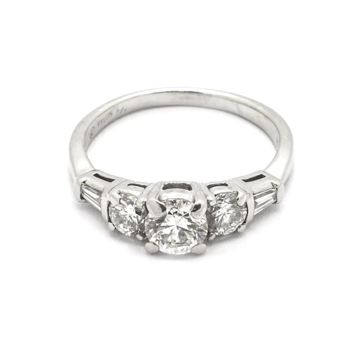 Vintage Three Stone Diamond and Platinum Ring, Circa 1970