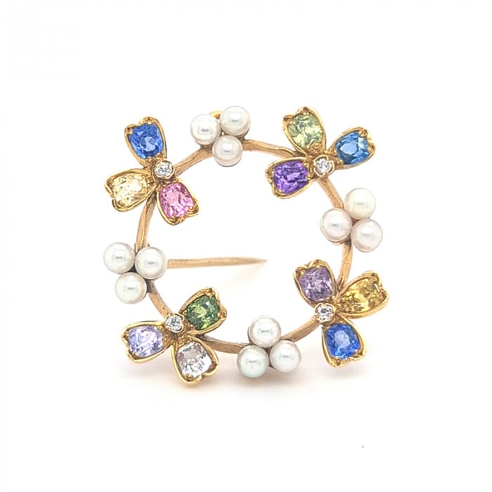 Vintage Tiffany & Co. Gem Set, Pearl and Gold Pendant Brooch, Circa 1937